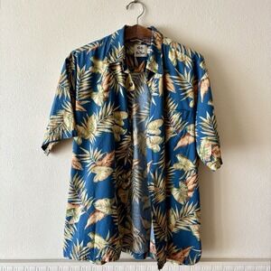 Vintage Pau Hana Hawaiian Shirt Blue with Palm Leaf print